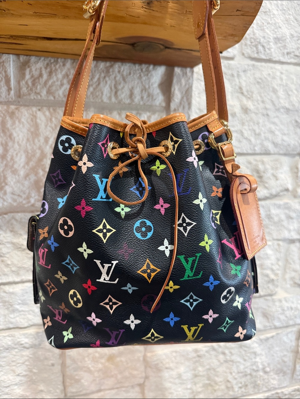 Louis Vuitton Black Multicolor Murakami Monogram Petit Noe Bucket Bag
